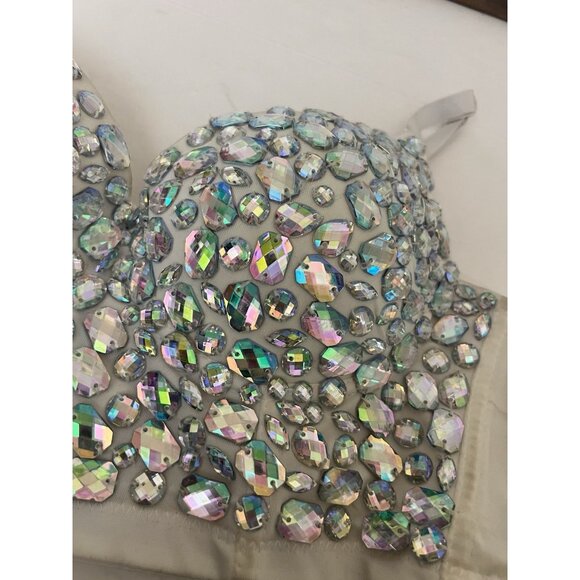 Unbranded Women's L Bustier Crop Bra Rhinestone Diamond - Picture 3 of 8